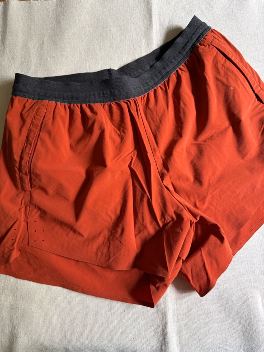 Orange Running/hiking Shorts with Contrast Waistband and Zip Pockets